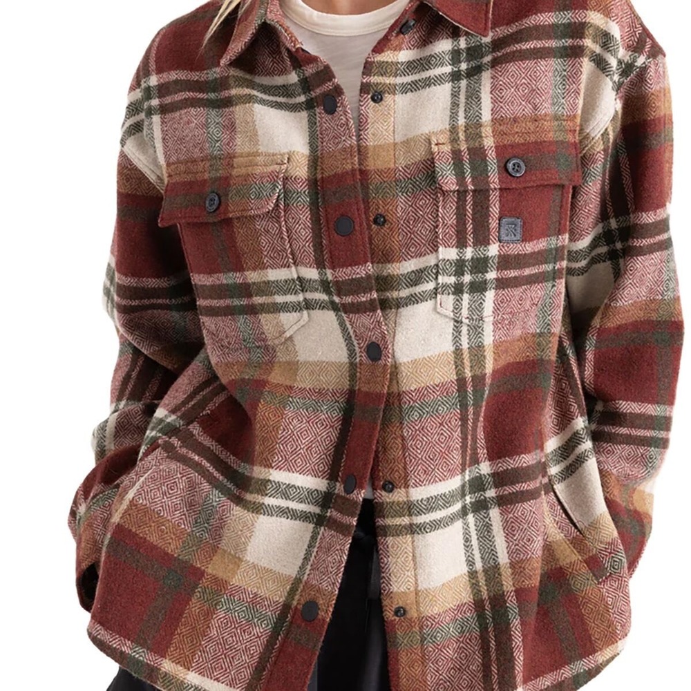 Roark Amberly Medium Flannel Shirt Jacket Sangria Plaid Wool Blend NWOT Gorpcore